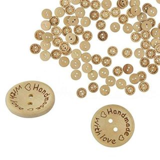 Akak Store 50 Piece Per Pack 25mm 2 Holes with Love Hearts Wood Buttons Sewing Scrapbooking Round Handmade Buttons DIY Decor Craft