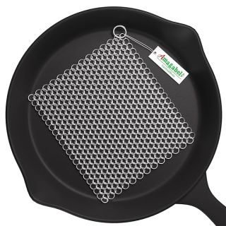 Amagabeli Cast Iron Cleaner 8"x6" 316L Stainless Steel Chainmail Scrubber Cast Iron Skillet Cleaner for Pan Pot Wok Griddles BBQ Grills Cast Iron Cleaning