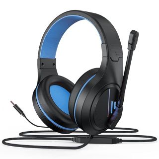 Anivia MH601 Blue Headphones with Microphone Wired Headset with Active Noise Canceling Microphone, 3.5mm Audio Jack Stereo Headphone (Game/Work/School)