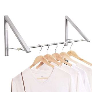 Anjuer Laundry Room Drying Rack Wall Mounted Clothes Hanger Folding Wall Coat Racks Aluminum Home Storage Organiser Space Savers Silver 2 Rakcs with Rod