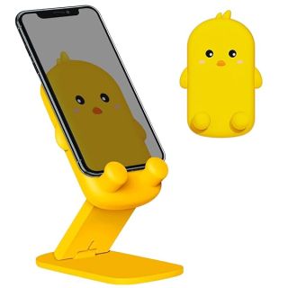 Anpdasi Foldable Cute Cell Phone Stand Adjustable Cell Phone Holder for Desk, Silicone Protection Compatible with iPhone 16 15 14 13 12 Pro Max, All Phones, iPad, Tablet 4-10in (Yellow Chick)