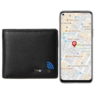 Anti-Lost Bluetooth Wallet Tracker - Slim Leather GPS Locator for Men | Cool Credit Card Holder (Black)