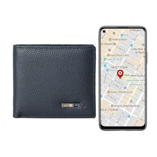 Anti-Lost Bluetooth Wallet Tracker: Slim Leather GPS Locator for Men - Cool Credit Card Holder (Blue)