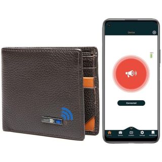 Anti-Lost Bluetooth Wallet Tracker - Slim Leather GPS Locator for Men | Cool Credit Card Holder (Coffee)