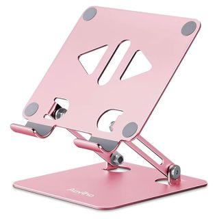 Aoviho Tablet Stand Holder for Desk, Adjustable Desktop Tablet Holder, Foldable Aluminum Tablet Mount for iPad pro 12.9, iPad Air Mini, Samsung Galaxy Tabs Z Fold Kindle Fire(4-13 inch) (Rose Gold)