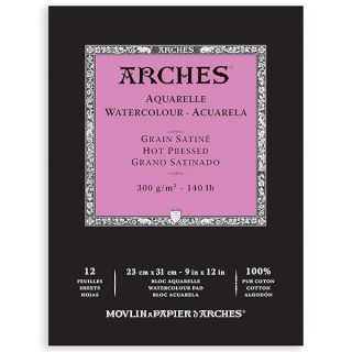 "Arches Aquarelle Watercolor Pad 9x12" - Hot Pressed 140lb 100% Cotton Paper, 12 Sheets for Artists"