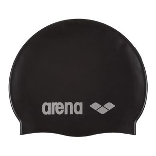 Arena Classic Unisex Soft Silicone Swim Cap for Women and Men, Intensive Training and Racing Comfortable Non-Slip Long Hair Swimming Hat, Black/Silver