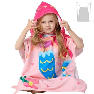 Athaelay Pink Mermaid Hooded Beach Towel Poncho for Kid Girls Toddlers Bath Pool Swim Poncho Cover-ups Swimwear Soft Lightweight Microfiber