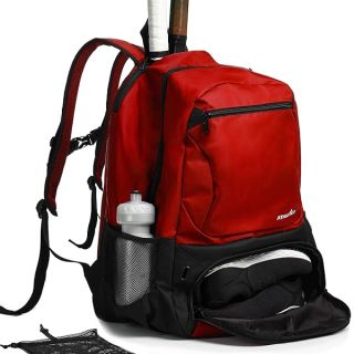 Athletico Premier Tennis Backpack - Tennis Bag Holds 2 Rackets in Padded Compartment | Separate Ventilated Shoe Compartment | Tennis Bags for Men or Women (Red)