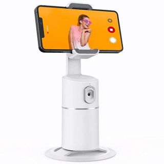 Auto Face Tracking Phone Holder, No App Required, 360° Rotation Face Body Phone Tracking Tripod Smart Shooting Camera Mount for Live Vlog Streaming Video, Rechargeable Battery-White