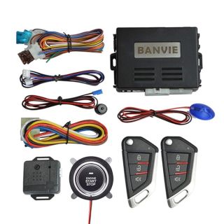 BANVIE Car Keyless Entry Security Alarm System with Remote Engine Start and Push to Start Stop Iginition Button Kit