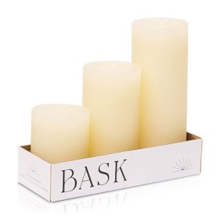 BASK Mottled Pillar Candles - Unscented Ivory Pillar Candles Set of 3 - Dripless Large Smokeless Ivory Pillar Candles for All Occasions