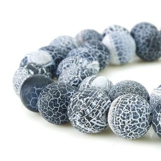 BEADNOVA 10mm Black Frosted Agate Unpolished Cracked Matte Gemstone Gem Strand Round Loose Beads for Jewelry Making