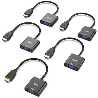 BENFEI HDMI to VGA 5 Pack, Gold-Plated HDMI to VGA Adapter (Male to Female) for Computer, Desktop, Laptop, PC, Monitor, Projector, HDTV, Chromebook, Raspberry Pi, Roku, Xbox and More - Black