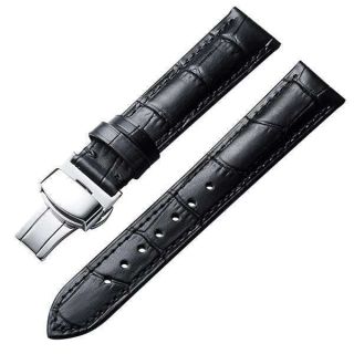 BINLUN Leather Watch Strap Quick Release Strap with Silver Butterfly Deployment Buckle 12mm 13mm 14mm 16mm 17mm 18mm 19mm 20mm 21mm 22mm 23mm 24mm Watch Band for Men Women (Black,16mm)