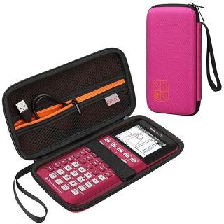 BOVKE Hard Graphing Calculator Carrying Case Replacement for Texas Instruments TI-84 Plus CE/TI-83 Plus CE/Casio fx-9750GII, Extra Pocket for USB Cables, Manual, Pencil & Other Items, Positively Pink