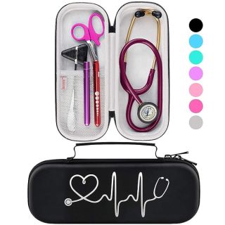 BOVKE Stethoscope Case for 3M Littmann Classic III, Lightweight II S.E, MDF Acoustica Deluxe Stethoscopes - Extra Room for Medical Bandage Scissors EMT Trauma Shear and LED Penlights, Black