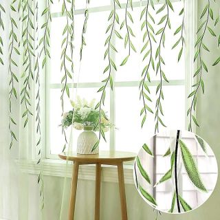 BROSHAN Green Sheer Window Curtains-Pocket Design Sheer Curtains Pretty Vine Curtains 2 Panels Leaf Pattern Curtain Sheers Voile Sheer Window Curtain Panels for Kids Bedroom Living Room Nursery