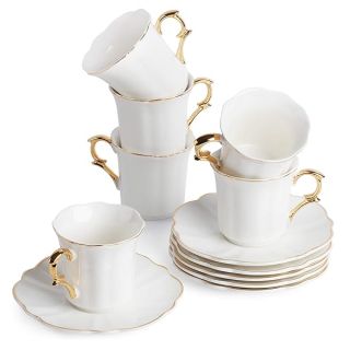 BTaT- Espresso Cups and Saucers, 2.4 oz, Set of 6, Gold Trim and Gift Box, Demitasse Espresso Cups, Porcelain Espresso Cups with Saucer, Espresso Cup and Saucer Set, Demitasse Cups