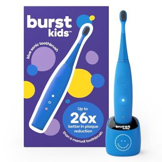 BURSTkids Kids Electric Toothbrush, Soft Bristle Kid & Toddler Toothbrush, 2-Minute Timer, Rechargeable Battery, Easy-Grip Silicone Handle, 2 Brush Modes for Healthy Smiles, Ages 3+, Blue