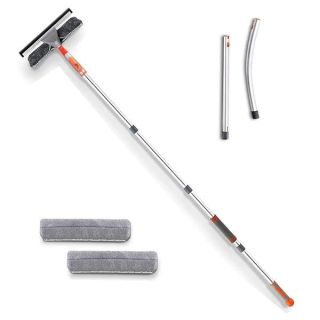 Baban Window Squeegee Cleaner, 2 in 1 Window Cleaning Tool with Elbow and Straight Extension Pole, 61'' Telescopic Window Washing Equipment with Bendable Head for Car Glass Indoor Outdoor High Windows