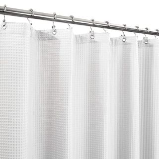 Barossa Design Honeycomb Waffle Weave Shower Curtain Cotton Blend Extra Long 84 inch Height, Hotel Luxury, Heavy Weight, Spa, Washable, White, 72x84 Fabric Shower Curtain for Bathroom