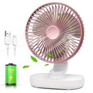 Battery Operated Fan 4000mAh, Rechargeable Fan, Portable Desk Fan,Small battery powered fan ,Small fan, Oscillating Fan,Dual Adjustable Angle Desktop Air Circulate Fan with 4 Speed for Home Office