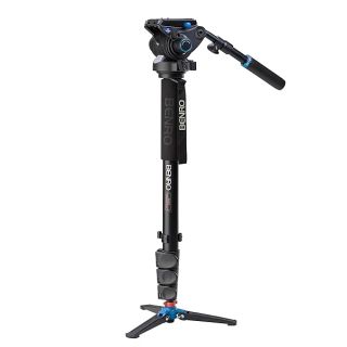 Benro A48TDS6 Monopod with 3-Leg Locking Base and S6 Head, 4 Leg Sections, Twist Lock Leg Release (Black)