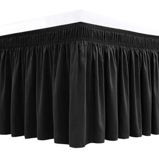 Biscaynebay Wrap Around Bed Skirts for Full & Full XL Beds 15" Drop, Black Adjustable Elastic Dust Ruffles Easy Fit Wrinkle & Fade Resistant Silky Luxurious Fabric Machine Washable