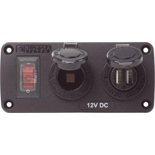 Blue Sea Systems 4363 Water-Resistant Accessory Panels, 15A Circuit Breaker, 12V Socket, 2.1A Dual USB Charger