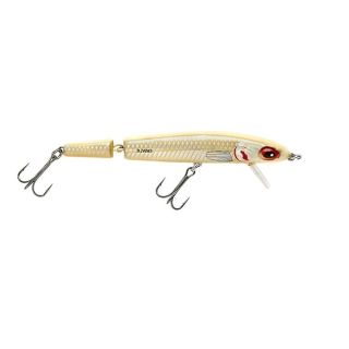 Bomber Lures Jointed Wake Minnow Fishing Lure, Produces a Fish-Enticing V-Wake, Freshwater Fishing Gear and Accessories, 5 3/8", 3/8 oz, Bone Flash, (BJWM5455)