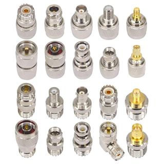 Boobrie 20PCS RF Coaxial Connector Kit UHF Adapter Set UHF Connector Kit SO239 PL259 UHF to SMA/UHF to BNC/UHF to N/UHF to F Adapter Female to Female Coaxial Connector Male to Female Coax Adapters