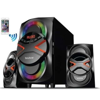 Boytone BT-326F, 2.1 Bluetooth Powerful Home Theater Speaker System, with FM Radio, SD USB Ports, Digital Playback, 40 Watts, Disco Lights, Full Function Remote Control, for Smartphone, Tablet., Black