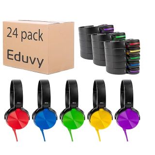 Bulk Headphones for Classroom, 24 Pack Durable Wired School Headphones for Students. Teacher Must Haves Supplies from Elementary to College (Mixed Color)