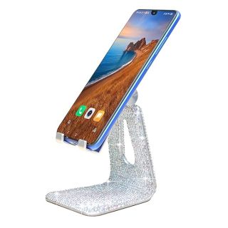 CARCHILE SZ Bling Rhinestone Crystal Adjustable Cell Phone Stand, Phone Holder for Desk, Phone Desktop Holder Stand Compatible with iPhone IPAD Samsung Smart (Silver)