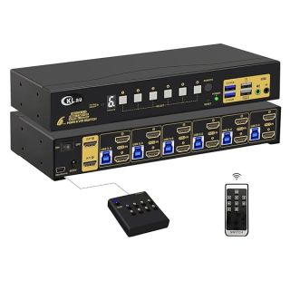 CKLau 6 Port HDMI KVM Switch for Dual Monitors - 4K60Hz, USB 3.0 Hub, IR Remote, Hotkey Switching for 6 PCs