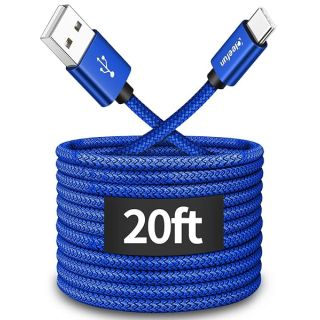 CLEEFUN 20ft Extra Long USB Type C Cable - Nylon Braided Charger for Samsung Galaxy, LG, Moto, Pixel & More