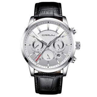 Shop CRRJU Men's Casual Chronograph Quartz Watch - Waterproof Black Leather Strap