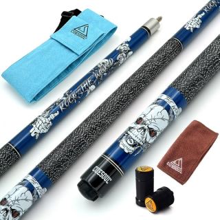 CUESOUL 58 inch 20oz 1/2 Maple Pool Cue Stick Kit- Rock The World Stylish Pattern Cue Design in Blue Paint