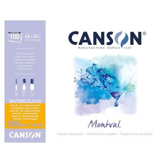 Canson Montval Watercolour Practice Paper pad Including 100 Sheets, Size:24x32cm, Natural White and Cold Pressed (Not)