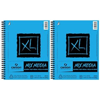 Canson XL Series Mix Media Paper Pad, Heavyweight, Fine Texture, Heavy Sizing for Wet and Dry Media, Side Wire Bound, 98 Pound, 7 x 10 Inch, 60 Sheets - 100510926 (7" x 10" 2 Pack)