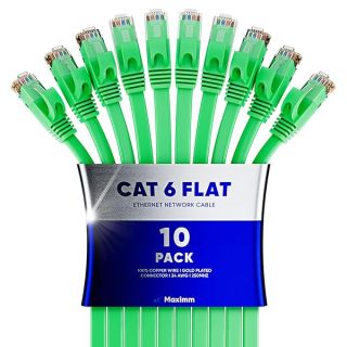 Cat 6 Ethernet Cable 20 ft - with a Flat, Space-Saving Design High-Speed Internet & Network LAN Patch Cable, RJ45 Connectors - 20ft / Green / 10 Pack - Perfect for Gaming, Streaming, and More