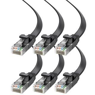 Cat 6 Ethernet Cable 20 ft - with a Flat, Space-Saving Design High-Speed Internet & Network LAN Patch Cable, RJ45 Connectors - 20ft / Black / 6 Pack - Perfect for Gaming, Streaming, and More