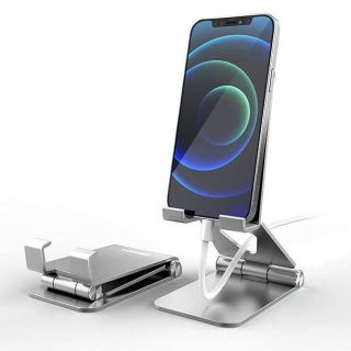 Cell Phone Stand Holder Adjustable Increase Fully Foldable Thick Aluminum Desktop Cellphone Cradle (Silver)