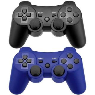 Ceozon PS3 Controller 2 Pack with Six-Axis Dual Vibration Wireless Control with Charging Cables Black + Blue