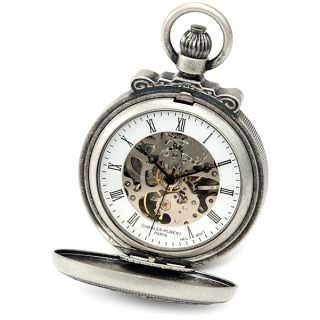 Charles-Hubert, Paris 3866-S Classic Collection Antiqued Finish Double Hunter Case Mechanical Pocket Watch