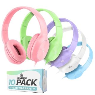 Bulk Classroom Headphones 10-Pack: Comfy On-Ear Earphones for Kids - Perfect for School, Travel & Online Learning
