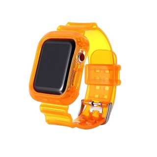 Clear Neon iwatch Strap Bands, TPU Smart Apple Watch Bands with Bumper Protective Case 42mm/44mm,Crystal Sports Wristband Bangle Strap iPhone Watch Series 6 5 4 3 2 1 (Orange, 42mm/44mm)