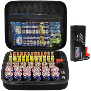 Comecase Hard Battery Organizer Storage Box Carrying Case Bag - Holds 80 Batteries AA AAA C D - - with Battery Tester BT-168 (Bag Only)