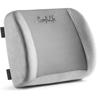 ComfiLife Lumbar Support Pillow - Memory Foam Back Cushion for Office Chair & Car Seat with Adjustable Strap & Breathable Mesh (Gray)